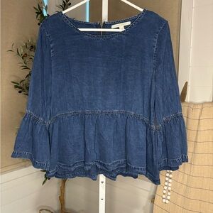 F2. Denim Chambray Blue Women's Top by Miami, Back Zipper, Medium